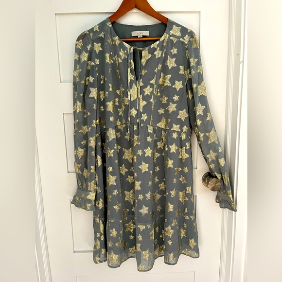 LOFT Shimmer Star Tiered Dress Size L - Picture 3 of 6